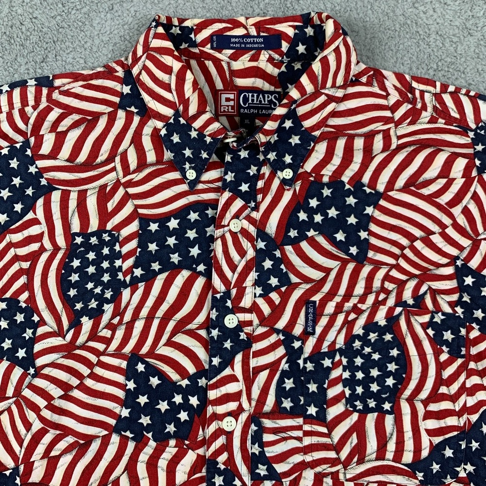 VIntage Chaps Ralph‎ Lauren Shirt Mens XL Red White Blue USA Flag Patriot